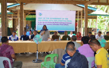 <p><strong>CAMP CONVERSION DRIVE.</strong> Office of the Presidential Adviser on the Peace Process Undersecretary Gloria Jumalil-Mercado speaks during the information drive inside former Camp Rajah Muda of the Moro Islamic Liberation Front in Pikit, North Cotabato on Tuesday (July 23, 2019). The MILF camp is being transformed into a peaceful and productive community. <em>(Photo courtesy of 602nd Infantry Brigade)</em></p>