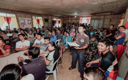 <p><strong>LOCALIZED PEACE EFFORTS.</strong> Photo shows a consultation done by the Provincial Task Force to End Local Communist Armed Conflict (PTF-ELCAC) in a barangay in Davao Oriental last July 22, 2019. <em>(Photo by Davao Oriental PIO)</em></p>
