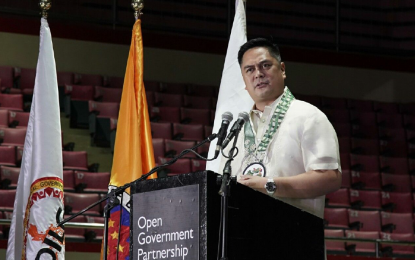 <p><strong>DAGYAW 2019.</strong> Communications Secretary Martin Andanar delivers a speech during the Dagyaw 2019: Open Government and Participatory Governance Regional Town Hall Meeting in Pasay City on Tuesday (July 30, 2019). Andanar highlighted the importance of bringing the government closer to the people to clarify and further strengthen government programs that affect local communities. <em>(Photo courtesy of PCOO)</em></p>
