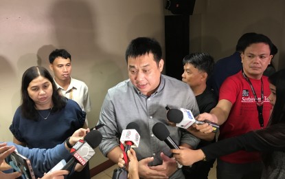 <p><strong>BRIDGE CLOSURE FOR SKYWAY STAGE 3.</strong> MMDA general manager Jose Arturo “Jojo” Garcia answers questions from the media following his announcement of the closure of Tomas Claudio Bridge to make way for the construction of the Skyway Stage 3 at the MMDA office in Makati on July 31, 2019. (<em>Photo by Raymond Carl Dela Cruz)</em></p>