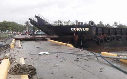 <p><strong>DAMAGED FISH PORT.</strong> The company that owns the barge 'Corvus' gave its commitment to repair the riprap of the San Jose de Buenavista Fish Port. San Jose de Buenavista Mayor Elmer Untaran said on Wednesday (July 31, 2019) he wants the repair of the port to be done soon. <em>(PNA photo by Annabel Consuelo J. Petinglay)</em></p>