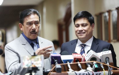 <p>Outgoing Senate President Vicente Sotto III (left) and Senate Majority Leader Juan Miguel Zubiri<em> (File photo)</em></p>