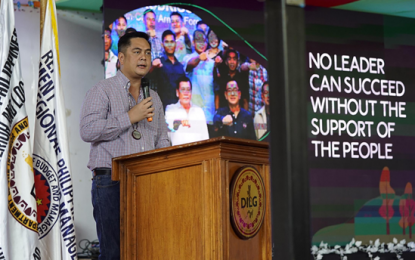 <p><strong>DAGYAW 2019.</strong> Communications Secretary Martin M. Andanar delivers the keynote address for the Cagayan de Oro leg of Dagyaw 2019: Open Government and Participatory Governance Regional Townhall Meeting at the Barangay Nazareth Gymnasium on Thursday (August 8, 2019). He said the townhall confab is a platform where people can communicate properly with their local leaders and even with national officials.  <em>(PCOO photo)</em></p>