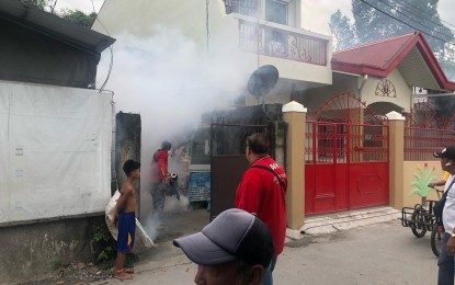 <p><strong>FOGGING OPS.</strong> The Angeles City Government conducts fogging in Barangay Pandan as part of the measures against dengue. There were 114 dengue cases and zero death recorded in this city from January to August 3, 2019.<em> (Photo courtesy of the Angeles City Government)</em></p>