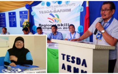 <p><strong>NEW HEAD.</strong> Minister Mohagher Iqbal of the Ministry of Basic, Higher and Technical Education – BARMM announces the appointment of new Technical Education and Skills Development Authority (TESDA) – BARMM Director Ruby Andong (inset) during the regional skills competition in Maguindanao on Friday (August 9, 2019). Andong pledged to continue the TESDA programs implemented by her predecessor. <em>(Photo courtesy of TESDA-BARMM)</em></p>