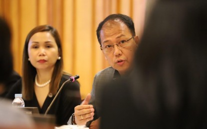 <p><strong>PEACE BUILDING.</strong> Presidential Peace Adviser Carlito G. Galvez Galvez talks during Inter-Cabinet Cluster Mechanism on Normalization (ICCMN) meeting at the Malacañang Palace on Tuesday (Aug. 13, 2019).  Also in photo is Undersecretary Jo Ann Burgos who represented Cabinet Secretary Karlo Nograles. <em>(Photo courtesy of OPAPP)</em></p>
