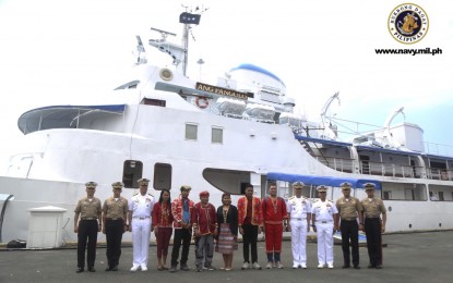 <p><strong>SUPPORT FOR IPs. </strong>Officials of the Philippine Navy stand with Indigenous Peoples (IP) leaders outside the BRP Ang Pangulo at Pier 13, Manila South Harbor on Wednesday (August 14, 2019). The IP leaders made a courtesy call on PN flag-officer-in-command Vice Admiral Robert Empedrad after their month-long tour to the United States where they conducted a “Truth Caravan” for various Filipino-American communities where revealed the abuses done by leftist groups in their communities. <em>(Photo courtesy: Naval Public Affairs Office)</em></p>