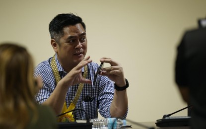 <p>Presidential Communications Operations Office (PCOO) Secretary Martin M. Andanar discusses developments of the Mindanao Media Hub to the local media in a press conference in Carcar City, Cebu on August 15, 2019. <em>(Photo courtesy of PCOO)</em></p>