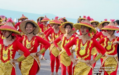 <p><strong>IBALONG FESTIVAL</strong>. This undated photo shows the fiesta atmosphere during the parade of the main characters of the Ibalong Epic – Baltog, Handyong and Bantong. The parade is one of the highlights of the Ibalong Festival of Legazpi City.<em> (Photo from the Facebook page of Rep. Joey Salceda)</em></p>