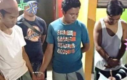 <p><strong>DRUG SUSPECTS.</strong> Three suspects arrested in an anti-illegal drug operation on Sunday (Aug, 18, 2019) are presented to authorities in Digos City. Seized from their possession were PHP4,000 worth of shabu. <em>(Photo courtesy of PRO-11)</em></p>
