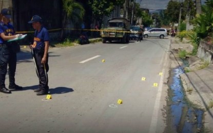 <p><strong>SEALED OFF.</strong> Police cordoned the area where Apollo Gatchalian Algas, 49, a contractor and vice president of the city-based Compact II construction firm, was shot and wounded in the neck by two men onboard a motorbike along De Mazenod Street in Cotabato City on Monday (Aug. 19, 2019). The victim, who was driving a pickup truck, managed to drive to the hospital. <em>(Photo courtesy of Radyo Bandera Cotabato)</em></p>