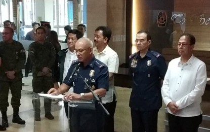 <p><strong>'ENLIGHTENED'. </strong>PNP chief, Gen. Oscar Albayalde says top police officials were enlightened on the issue of academic freedom in their meeting with members of the academe in Camp Crame on Tuesday (August 27, 2019). The meeting came in the wake of some militant student groups and organizations' stand against the entry of military and police personnel in school campuses. <em>(PNA photo by Christopher Lloyd Caliwan)</em></p>