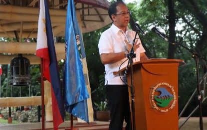 <p><strong>PEACE PROCESS.</strong> Presidential Peace Adviser Carlito G. Galvez Jr. delivers a report on the peace process during the kick-off event of the 2019 National Peace Consciousness Month at the Quezon City Memorial Circle in Quezon City on Monday (Sept. 2, 2019). Galvez highlighted the Bangsamoro peace process achievements such as the passage of the Bangsamoro Organic Law, the creation of the Bangsamoro Autonomous Region in Muslim Mindanao, and the establishment of the Bangsamoro Transition Authority. <em>(OPAPP photo)</em></p>