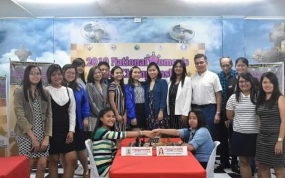 <p><strong>LADY WOODPUSHERS.</strong> Grand Master Eugene Torre (standing, 5th from right) attends the opening ceremony of the 2019 National Women's Chess Championship at the PACE headquarters in Quezon City last Tuesday (Sept. 3, 2019). At stake in the tournament are slots to the Philippine team to the World Chess Olympiad set on Aug. 1-15, 2020 in Khanty-Mansiysk, Russia. <em>(Contributed photo)</em></p>