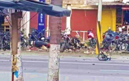 <p><strong>BOMB BLAST.</strong> The site of a bombing on in Isulan, Sultan Kudarat that injured at least four persons on Saturday (Sept. 7, 2019). <em>(Photo courtesy of Isulan MPS)</em></p>