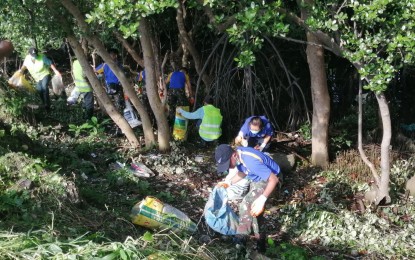 <p style="text-align: left;"><strong>CAVITEX COASTAL CLEAN-UP.</strong> Volunteers from the Philippine Air Force (PAF), Volunteer Employees of South Luzon Tollways (VEST) AND CAVITEX Advocates for the Restoration of Environment (CARE) join forces to clear the 2-km stretch CAVITEX Mangrove Park in Paraǹaque City of washed up trash, debris from the shores of Manila Bay in a coastal clean-up activity initiated by Cavitex Infrastructure Corp (CIC) on Saturday (Sept. 7, 2019). The activity was also held in preparation for the International Coastal Clean-up on September 21. <em>(PNA photo by Gladys S. Pino)</em></p>
