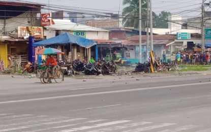<p><strong>AFTERMATH.</strong> The scene at the blast site after the Sept. 7, 2019 bombing that left eight persons injured in Isulan, Sultan Kudarat. <em>(Photo courtesy of Isulan MPS)</em></p>