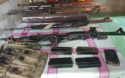 <p><strong>RECOVERED.</strong> Shown are some of the firearms recovered by the Philippine Army from the lairs of New People's Army in Eastern Visayas. Since the launching of intensified combat operations on August 1, seven NPA lairs have been discovered with nine gun battles fought, resulting in the death of four armed rebels, the Philippine Army's 8th Infantry Division (ID) said on Monday (Sept. 9, 2019). <em>(Photo courtesy of Philippine Army's 8th ID)</em></p>