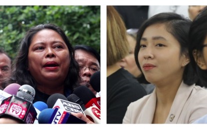 <p><strong>'RETURN HER.'</strong> Elvie Caalaman (left) asks Kabataan Party-list Rep. Sarah Elago to return her 19-year-old daughter Lorevie. She said her daughter quit school and eventually left their family after she was recruited into the progressive youth organization when she was 16 years old. <em>(PNA photo)</em></p>