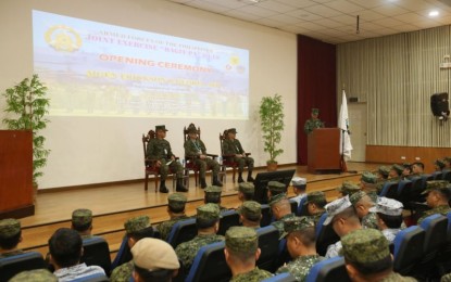 <p><strong>LAND-SEA-AIR EXERCISE.</strong> Armed Forces of the Philippines (AFP) holds AFP Joint Exercise DAGIT-PA at the AFP Education Training and Doctrine Command in Camp Aguinaldo, Quezon City on Monday (Sept. 16, 2019). DAGIT-PA stands for “Dagat-Langit-Lupa” aimed at enhancing interoperability during joint operations of the Navy, Air Force and Army. <em>(Photo by Cpl Joel Manzano, PA)</em></p>