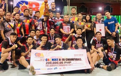 <p>Newly-crowned CBA Next 18-under champion Caloocan Hurrican Saints. <em>(Contributed photo)</em></p>