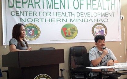<p>Dr. David A. Mendoza (right), officer-in-charge of the Department of Health in Region 10, responds to queries from media on Tuesday in Cagayan de Oro City. <em>(Photo by Ercel Maandig)</em></p>