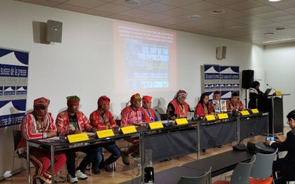 <p><strong>STANDING GROUND.</strong> Tribal leaders speak before members of the Geneva Press Club in a dialogue in Switzerland on Tuesday (Sept. 17, 2019). They are in Europe for a series of speaking engagements about the atrocities of the CPP-NPA-NDFP. <em>(Contributed photo)</em></p>