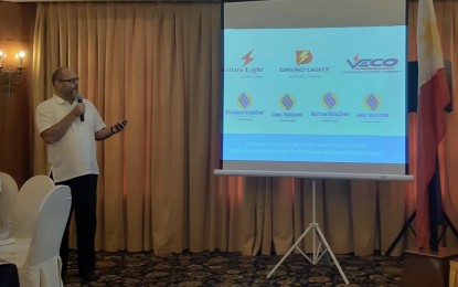 <p><strong>REBRANDING</strong>. Visayan Electric's Chief Operating Officer Anton Mari Perdices presented to media the three power distribution utilities and four power zones managed by the Aboitiz Power Corp. during a media luncheon gathering in Cebu City on Tuesday (Sept. 17, 2019). Perdices said the new brand name and new logo convey “one look, one feel, one brand, one atmosphere, and one character” of the firm. <em>(PNA photo by John Rey Saavedra)</em></p>