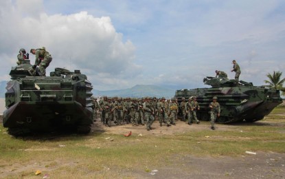 <p><strong>SHIP-TO-SHORE OPERATIONS.</strong> Newly acquired Amphibious Assault Vehicles (AAVs) of the Armed Forces of the Philippines conduct ship-to-shore operations during a joint military exercise in Subic Bay, Zambales on Saturday (Sept. 21, 2019). The new AAVs were the highlight of the amphibious exercise held within Subic Bay, as part of the AFP Joint Exercise (AJEX) DAGIT-PA, which seeks to enhance joint operation among ground, naval and aviation assets. <em>(Photo courtesy of AFP Public Affairs Office)</em></p>