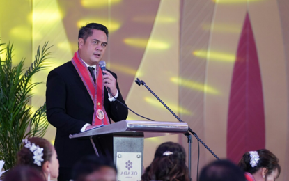 <p><strong>ANTI-INSURGENCY. </strong> Communications Secretary Martin M. Andanar delivers a message on behalf of President Rodrigo Roa Duterte, for the members of the Lions Clubs International during their 37th anniversary and 38th induction ceremony at Okada Manila in Parañaque City on Saturday (Sept. 21, 2019).  Andanar said armed communist conflict in the Philippines will soon reach its conclusion after President Rodrigo Roa Duterte has made landmark socioeconomic reforms and cleansed the bureaucracy of corruption to attain peace.<em> (Photo courtesy of PCOO)</em></p>