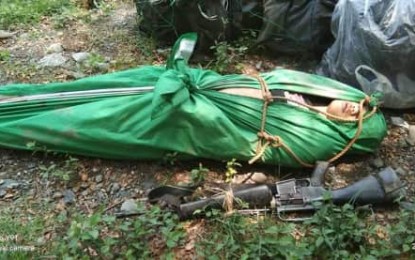 <p><strong>CADAVER RECOVERED.</strong> The body of a member of the Communist Party of the Philippines-New People’s Army (CPP-NPA) is shown after being recovered by the Philippine Army’s 61st Infantry Battalion (IB) following an encounter in Ongyod village, Miagao, Iloilo on Monday (Sept. 23, 2019). Maj. Gen. Dinoh Dolina, commander of the Army’s 3rd Infantry Division, called on rebels to surrender to the government their wounded comrades so they could receive proper medical attention.<em> (Photo courtesy of 61st IB)</em></p>