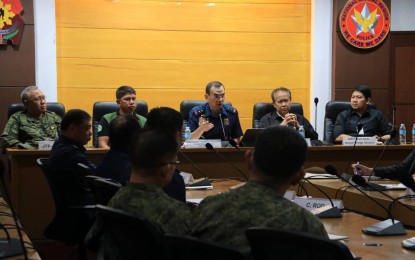 <p><strong>'QUAD INTEL FORCE'</strong>. NCRPO chief, Maj. Gen. Guillermo Eleazar, leads the meeting of members of the "Quad-Intel Force" aimed at forming a protocol on sharing of information against illegal drugs, in a meeting held at NCRPO headquarters in Camp Bagong Diwa, Taguig City on Friday (Sept. 27, 2019). The meeting was also attended by ranking officers of the Philippine Drug Enforcement Agency (PDEA), National Bureau of Investigation (NBI), and Armed Forces of the Philippines (AFP). (<em>Photo courtesy  of NCRPO PIO</em>) </p>