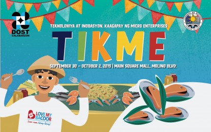 <p><strong>‘TIKME AHOY!’ GOES TO CAVITE.</strong> After its great success in its pilot and second run in Batangas province, the Department of Science and Technology - Provincial Science and Technology Center in Cavite brings its Science and Trade Trade Fair called “TIKME Ahoy!” (or Teknolohiya at Inobasyon Kaagapay ng Micro Enterprises) at the activity area of the Main Square Mall along Molino Boulevard from Sept. 30, 2019 to Oct. 2, 2019. The three-day fair and exhibit will highlight homegrown entrepreneurs provided with DOST assistance and technology. <em>(Graphics courtesy of DOST-PSTC Cavite)</em></p>