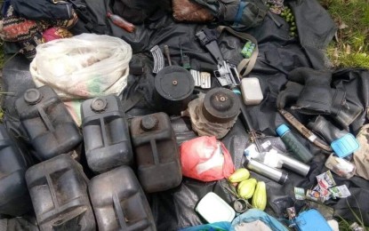 <p><strong>SEIZED.</strong> Photo shows the various items found after an encounter between soldiers from the 88th Infantry Battalion and New People’s Army in Sitio Bangkalawan, Barangay Lumintao, Quezon town on Saturday (Sept. 28, 2019). Killed was one of the NPA’s top leaders operating in southern Bukidnon, Joven Manggatawan, also known as “Amana.” <em>(Photo courtesy of the Army’s 403rd Infantry Brigade)</em></p>
