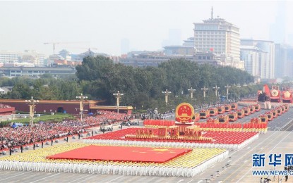 <p><strong>SHOW OF FORCE</strong>. Military parade during 70th founding anniversary of the People's Republic of China in Beijing on Oct. 1, Tuesday. <em>(Photo courtesy of Xinhuanet.com)</em></p>
<p><em> </em></p>