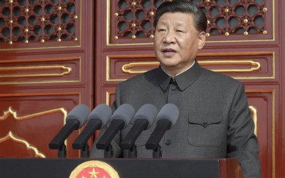 <p><strong>70 YEARS</strong>. Chinese President Xi Jingping delivers his speech during the grand rally to celebrate the 70th anniversary of the founding of the People’s Republic of China at the Tiananmen Square in Beijing on Tuesday (Oct. 1, 2019). Xi attributed China’s remarkable achievements for the last 70 years to the Chinese people. <em>(Photo courtesy of Xinhua/Li Xueren)</em></p>