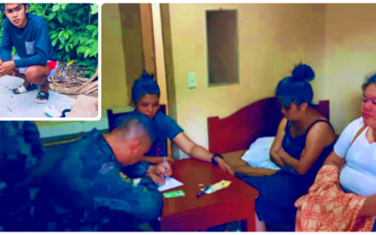 <p><strong>ARRESTS.</strong> Anti-illegal drug operatives conduct an inventory of items seized from two women suspects after a drug buy-bust inside a lodging house in Kidapawan City, North Cotabato on Tuesday night (Oct. 1, 2019). An hour earlier on the same day, authorities also collared a 21-year-old student (inset) in Tulunan town of the same province for selling shabu drugs to a poseur-buyer.<em> (Photos courtesy of PDEA-12)</em></p>