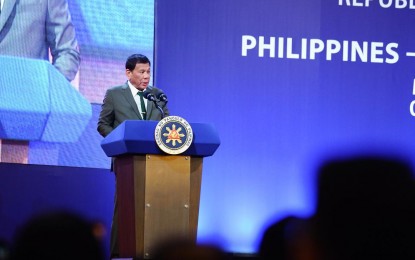 <p><strong>BUSINESS FORUM.</strong> President Rodrigo Roa Duterte delivers his speech during the Philippines-Russia Business Forum at the House of the Unions in Moscow, Russian Federation on Oct. 4, 2019. The President is set to return on Sunday (Oct. 6) from his five-day trip to Russia. <em>(Presidential photo)</em></p>
