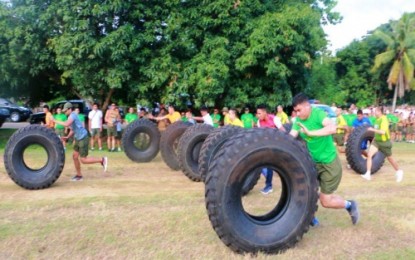 <p><strong>SPORTS BATTLE.</strong> Soldiers try to outsmart competitors as initial sports competition kicks off Sunday (Oct. 6, 2019) inside Camp Siongco, the headquarters of the Army’s 6th Infantry Division based in Maguindanao, as part of the weeklong celebration of the military unit’s 32nd founding anniversary. Former members of the Moro Islamic Liberation Front, who are now peace and development partners of the government, are also expected to compete in various sporting events during the celebration. <em>(Photo courtesy of 6ID)</em></p>