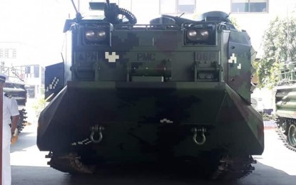 <p><strong>MILITARY EXERCISE</strong>. One of the amphibious assault vehicles (AAVs) which will be used in the amphibious assault phase of "KAMANDAG" exercise. The Philippine-led military exercise with the United States will start at the Subic Bay International Airport, Subic Bay Freeport Zone, Olongapo City on Oct. 9, 2019. <em>(PNA photo by Priam Nepomuceno)</em></p>
