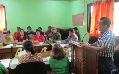 <p><strong>PERSONA NON GRATA.</strong> Members of the municipal peace and order council in Mondragon, Northern Samar convene on Tuesday (Oct. 8, 2019) to formally declare the New People's Army as persona non grata. Lt. Col. Raymundo Picut, 43IB commanding officer, described the declaration as a big step towards ending insurgency in the region. The local government vowed to continue its support to the national government’s intention to eradicate insurgency in the entire country as they denounced the presence of rebels in their town.<em> (Photo courtesy of 43rd Infantry Battalion)</em></p>