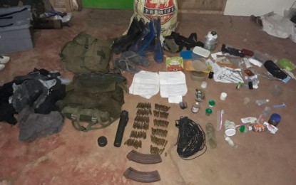 <p><strong>RECOVERED.</strong> Troops of the Philippine National Police’s 6th Regional Mobile Force Battalion and the Philippine Army’s 62nd Infantry Battalion found a rifle grenade, two magazines of AK 47, 117 rounds of 7.62 live ammunition, and electrical wires for anti-personal mines, among other items, after a clash with New People’s Army rebels in Kabankalan City, Negros Occidental Wednesday night (Oct. 9, 2019). A police trooper was injured but is now in stable condition. <em>(Photo courtesy of 62nd Infantry Battalion, Philippine Army)</em></p>