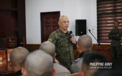 <p><strong>CHARACTER DEVELOPMENT PROGRAM.</strong> Philippine Army Commander, Lt. Gen. Macairog Alberto speaks before PMA cadets during the Cadet Leadership and Character Development Program in Fort Gregorio Del Pilar, Baguio City on Thursday (Oct. 10, 2019). The activity seeks to come up with recommendations in solving malpractices and obsolete traditions that hinder professionalism in the Armed Forces of the Philippines (AFP). <em>(Photo courtesy of the Office of the Army Chief Public Affairs)</em></p>