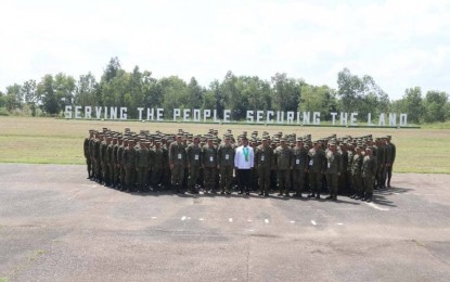 <p><strong>NEW BATCH OF SOLDIERS.</strong> A new batch of soldiers of the Philippine Army's 7th Infantry Division pose during photo opportunity after successfully completing the four-month Candidate Service Course at the 7ID Grandstand, Fort Magsaysay in Palayan City, Nueva Ecija on Friday (Oct. 11, 2019). Brig. General Lenard Agustin, commander of the Army's 7th Infantry Division, advised them to expect many challenges as they start their journey as soldiers. <em>(Photo by Jason De Asis)</em></p>