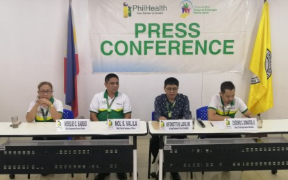<p><strong>RECALLED.</strong> Officials of PhilHealth 12 (Soccsksargen), led by Dr. Antoniette Ladio (2nd from left), acting vice president, hold a press conference on October 14, 2019 after announcing the suspension of GSDHI and the withdrawal of accreditation of two other Koronadal City-based hospitals for alleged fraudulent activities. PhilHealth said it is “holding in abeyance” the implementation of the suspension order. <em>(PNA file photo by Wilnard Bacelonia)</em></p>