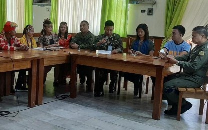 <p><strong>REDS' ATROCITIES.</strong> Leaders and members of various indigenous tribes relate the acts of terrorism which they suffered in the hands of the CPP-NPA-NDF during a media forum hosted by the Philippine Air Force with Col. Gerardo Zamudio (right), Assistant Chief of Air Staff for Civil Military Operations, as lead resource person. The forum was held at Camp Guillermo Nakar in Lucena City on Tuesday (Oct. 16, 2019).<em> (PNA photo by Belinda Otordoz)</em></p>