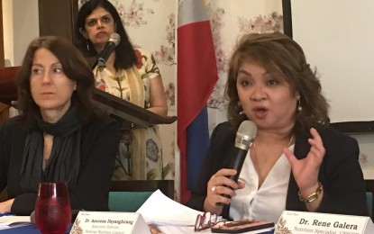 <p><strong>JUNK FOOD.</strong> National Nutrition Council executive director, Dr. Azucena Dayanghirang (right), in a media briefing in Makati City on Wednesday (October 16, 2019) says salt and sugar early to children's food system could lead to hypertension and diabetes when they become adults. Health experts cite that healthy eating does not start during adulthood but during early childhood. <em>(PNA photo by Ma. Teresa Montemayor)</em></p>