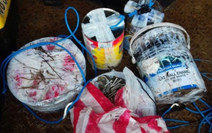 <p><strong>RECOVERED EXPLOSIVES.</strong> Government troops recover improvised explosive devices following a clash against the Abu Sayyaf Group (ASG) bandits in Maluso, Basilan province on Tuesday (Oct. 15, 2019). The recovery has foiled the ASG's plan to conduct bombings in the province. <em>(Photo courtesy: Westmincom PIO)</em></p>