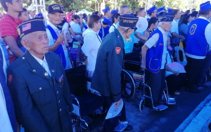 <p><strong>WORLD WAR II HEROES</strong>. Some of the surviving World War II Filipino veterans who attended the 75th Leyte Gulf Landings commemoration at the MacArthur Landing Memorial Park in Palo, Leyte on Sunday (Oct. 20, 2019). The event highlighted the gallantry of World War II heroes that led to the liberation of the Philippines from the three-year Japanese occupation. <em>(Photo courtesy of Jake Tatoy)</em></p>