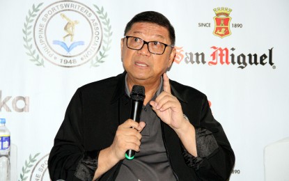 <p><strong>READY FOR SEAG.</strong> Philippine Sports Commission Chairman William ‘Butch’ Ramirez discusses the country’s preparation for the 30th Southeast Asian Games during the Philippine Sportswriters Association (PSA) Forum at Amelie Hotel Manila on Tuesday (Oct. 22, 2019). Ramirez expressed optimism that the Filipino athletes will deliver in the biennial meet slated from Nov. 30 to Dec. 11 this year. <em>(PNA photo by Jesus Escaros)</em></p>